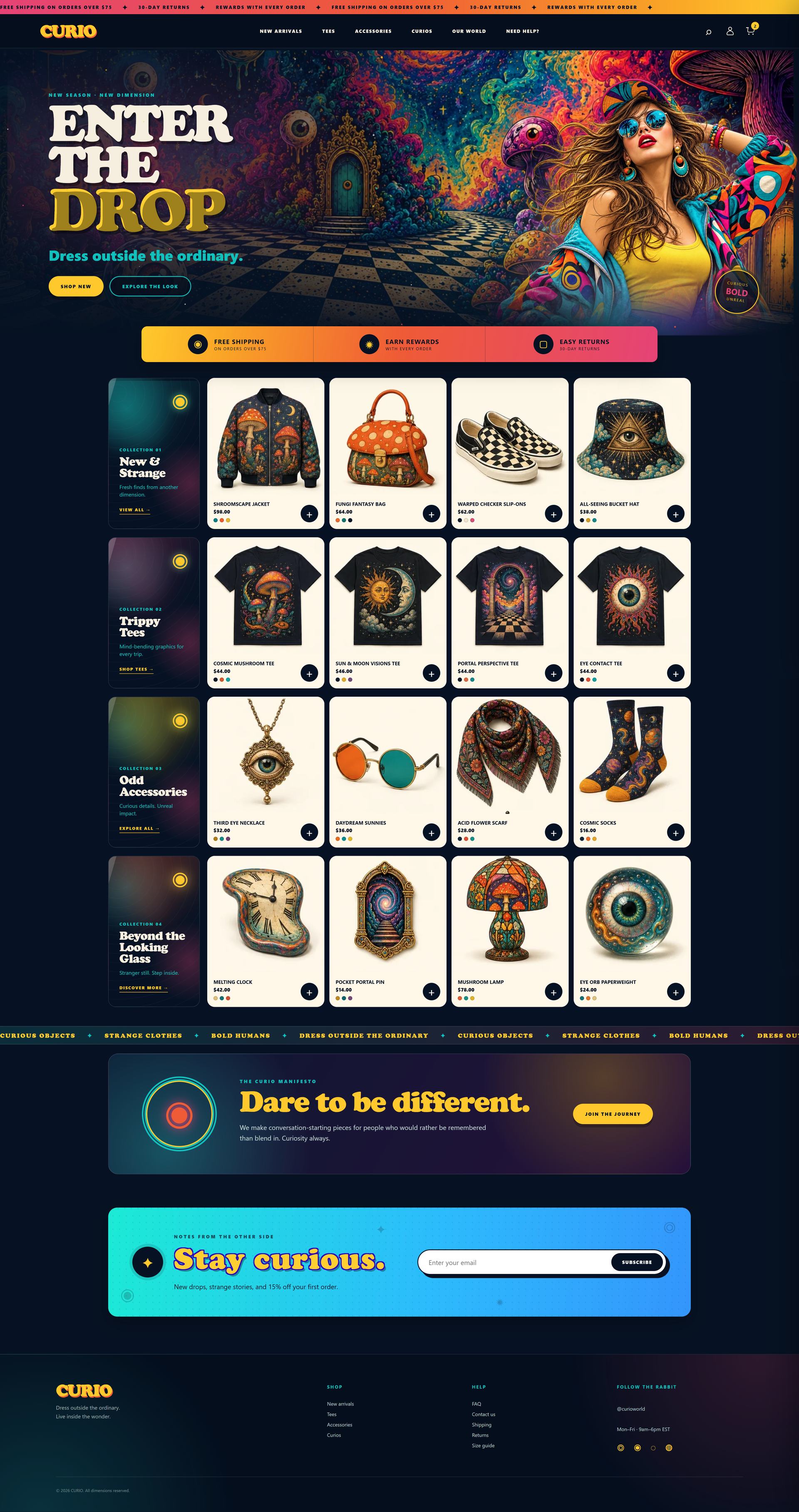 Full-length preview of the Curio homepage