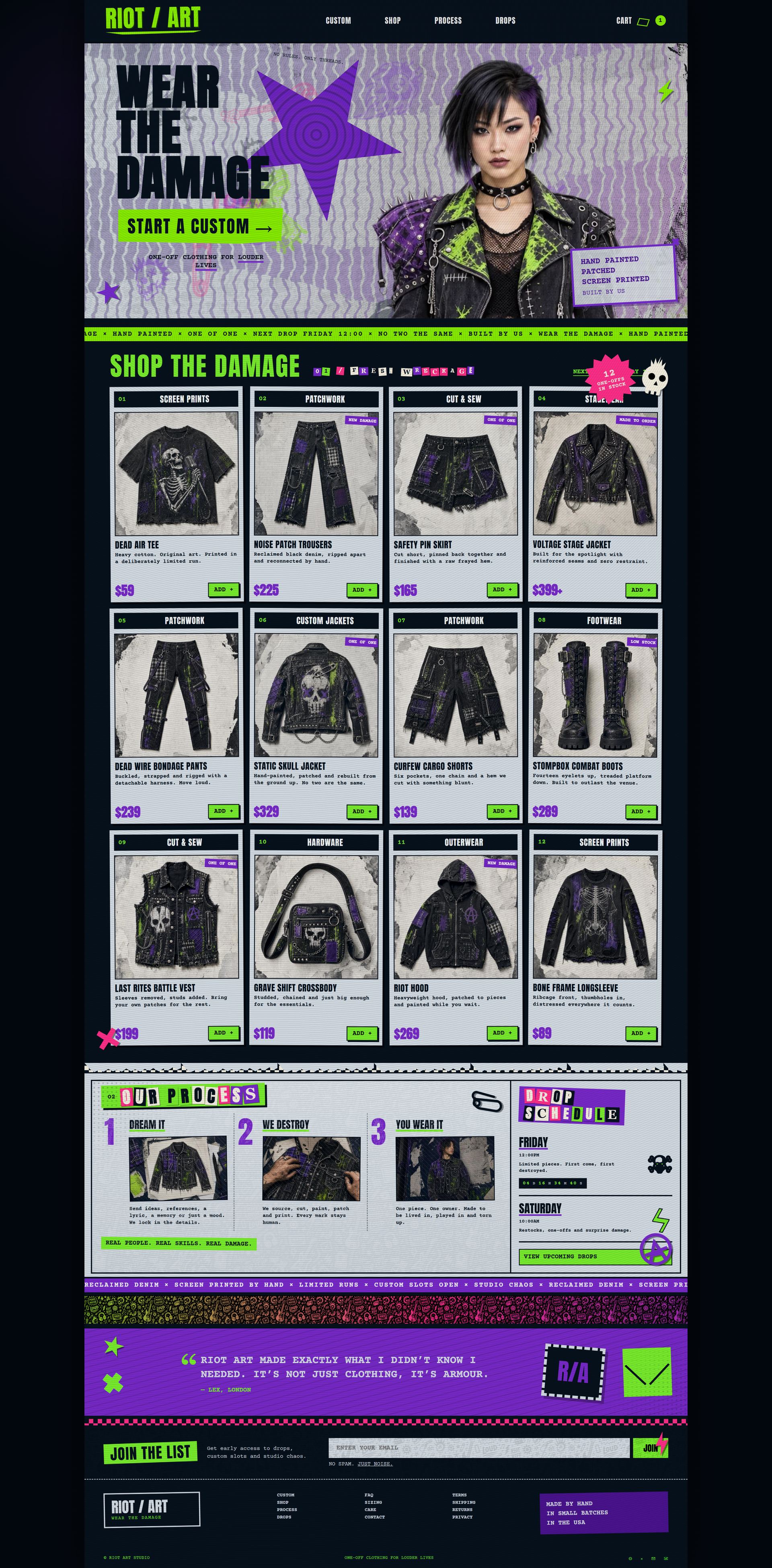 Full-length preview of the Riot Art homepage